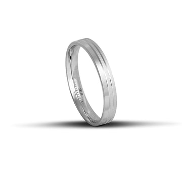 Λευκόχρυσες βέρες γάμου 3.5mm με σαγρέ φινίρισμα και λουστρέ γραμμές, χειροποίητης κατασκευής με ανατομικό σχεδιασμό.